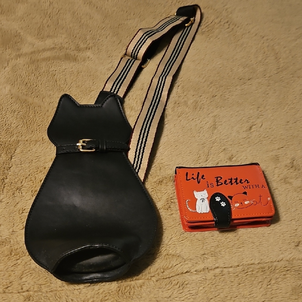 Black Cat-Shaped Crossbody Bag and ShagWear Cat Wallet